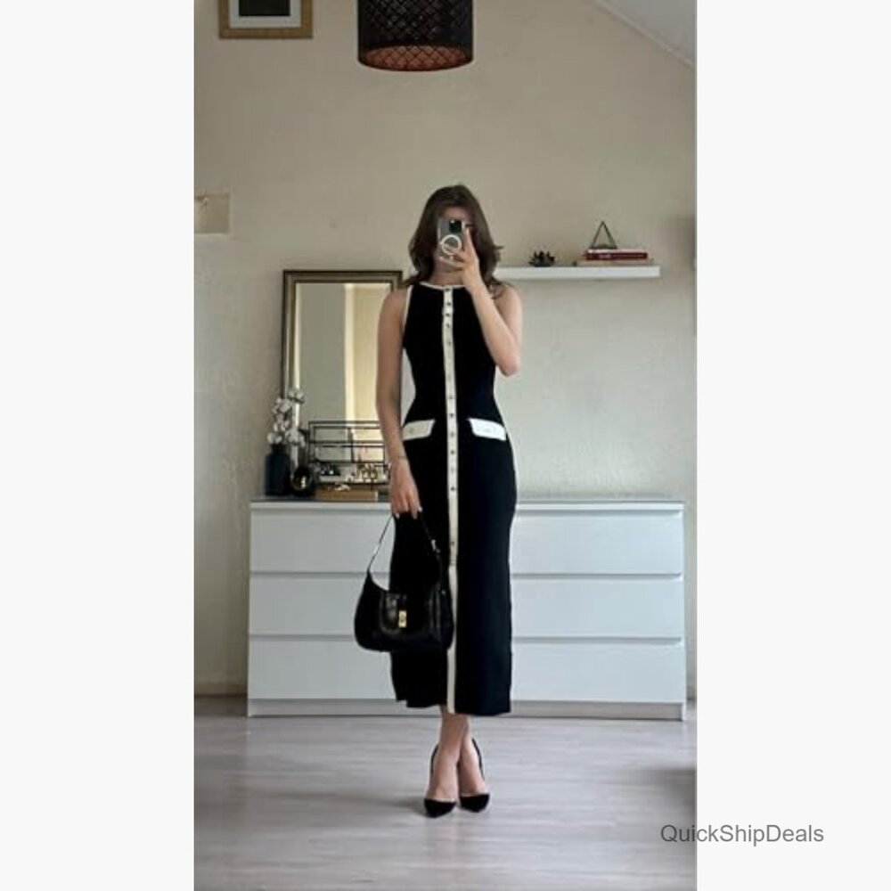 Polyester Elastane Knit Maxi Dress Sleeveless Bod… - image 2